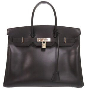 Hermes Birkin 35 Box Calf Black Silver Hardware □E Stamp (Made in 2001) Handb...